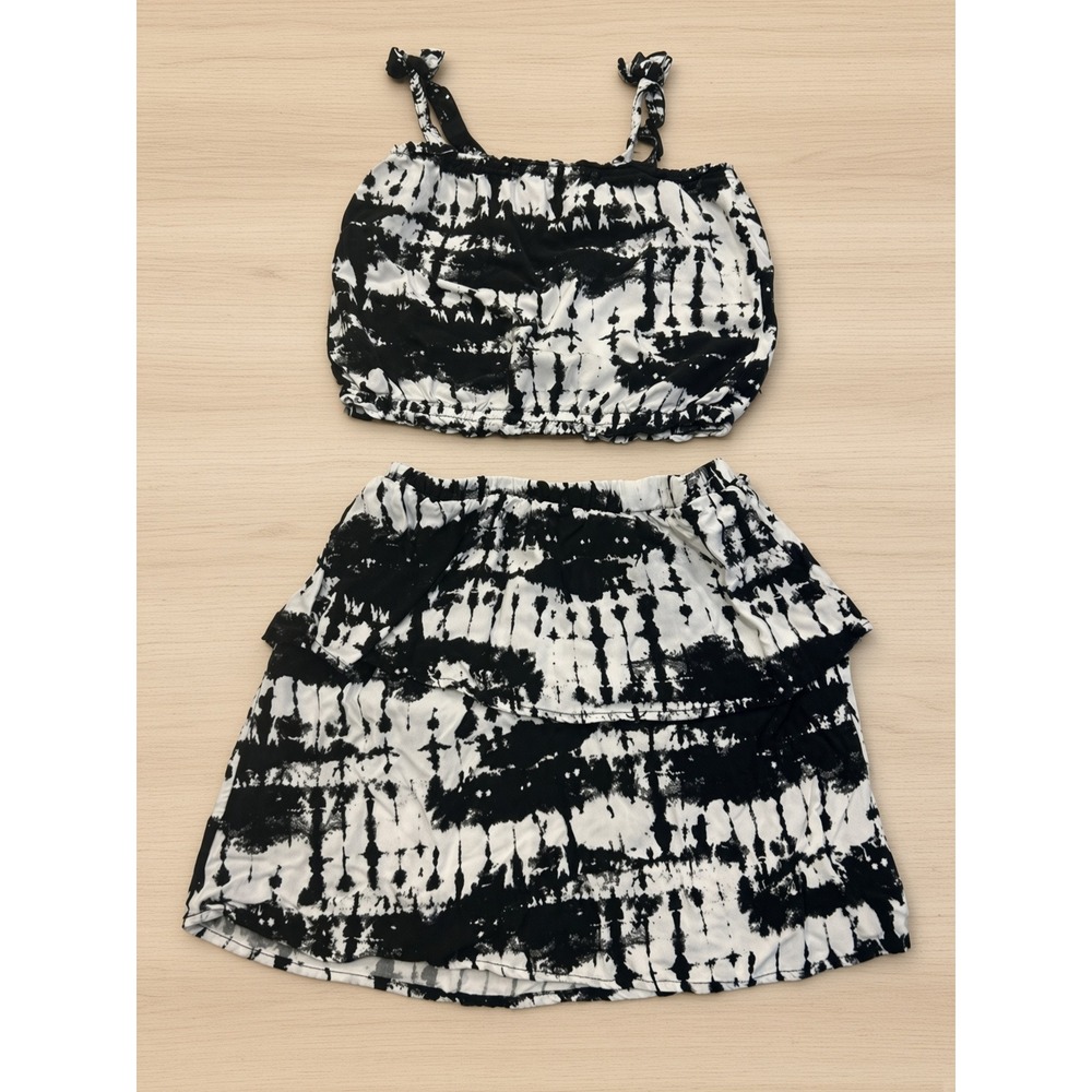 The Childrens Place Girls Black White Tie Dye 2 Piece Skirt Set Size 7/8 M